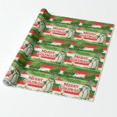 Papier Cadeau Vacances Preppy Rouge Blanc Vert Golf Noël (Déroulé)