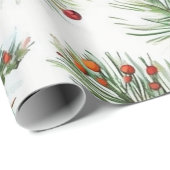Papier Cadeau Vacances Red Pine & Berries Design (Coin rond)