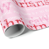 Papier Cadeau Vacances roses et rouges de mots de Noël et de (Coin rond)