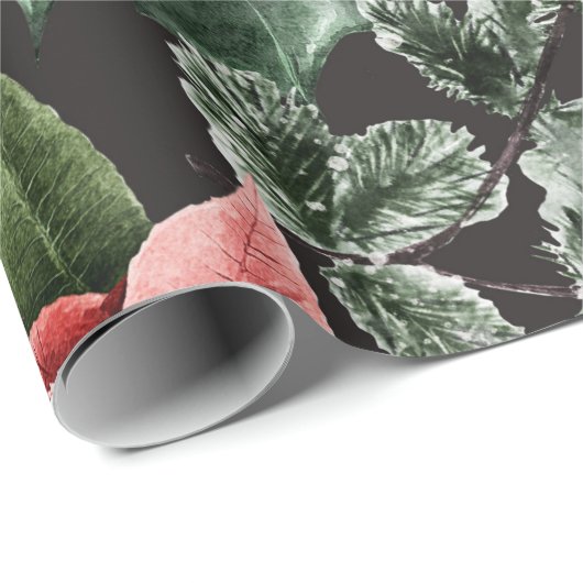 Papier Cadeau Vacances Rouge Poinsettias Pine Verdure Noël (Coin rond)