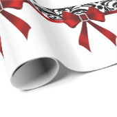 Papier Cadeau Vacances rouges ornées de bijoux de damassé d'arc (Coin rond)