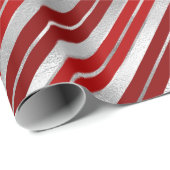 Papier Cadeau Vacances Silver Foil et Red Christmas Stripes (Coin rond)