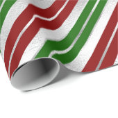 Papier Cadeau Vacances Silver, Vert & Rouge Stripes de Noël (Coin rond)