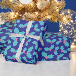 Papier Cadeau Vacances Turquoise & Mistletoe Rose bleu foncé Cad