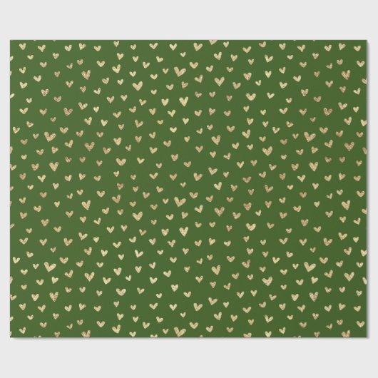 Papier Cadeau Vacances Vert Or Coeurs d'amour Papier d'enveloppe (Plat)