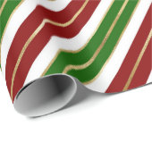 Papier Cadeau Vacances Vert, Rouge & Or Grandes Stripes de Noël (Coin rond)