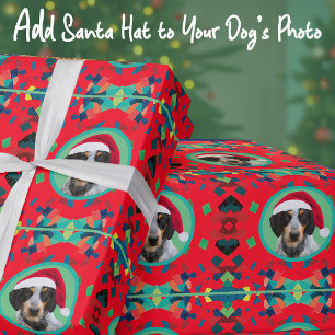 Papier Cadeau Vacances Vert Rouge Votre Photo de Chien - Ajoutez