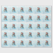 Papier Cadeau Vache bébé mignonne dans le Baby shower bleu seau (Plat)