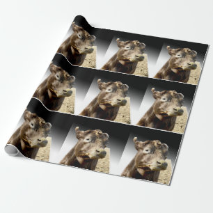 Papier Cadeau Vache Brown S'Élevant Sur Le Foin,