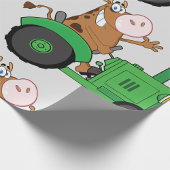 Papier Cadeau Vache Conduisant Un Tracteur