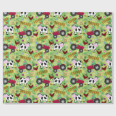 Papier Cadeau Vache de chantier agricole et tracteur rouge (Plat)