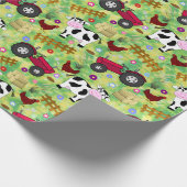 Papier Cadeau Vache de chantier agricole et tracteur rouge (Coin)