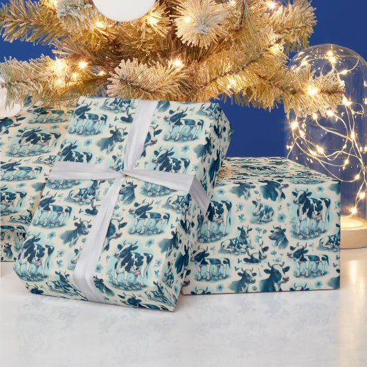 Papier Cadeau Vache de ferme vintage sans joint (Vacances)