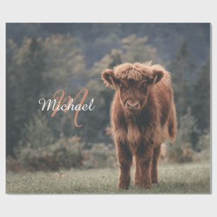 Papier Cadeau Vache de Highland calvaire herbe d'automne monogra
