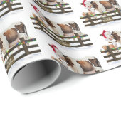 Papier Cadeau Vache de Noël et veau en neige (Coin rond)