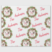 Papier Cadeau Vache de Noël rose mignonne couronne nom personnal (Plat)