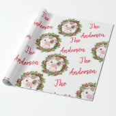 Papier Cadeau Vache de Noël rose mignonne couronne nom personnal (Déroulé)