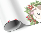 Papier Cadeau Vache de Noël rose mignonne couronne nom personnal (Coin rond)