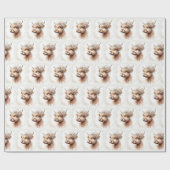 Papier Cadeau Vache des Highlands Bohème avec fleurs de mariée (Plat)