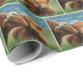 Papier Cadeau Vache des Highlands montrant de l'affection (Coin rond)