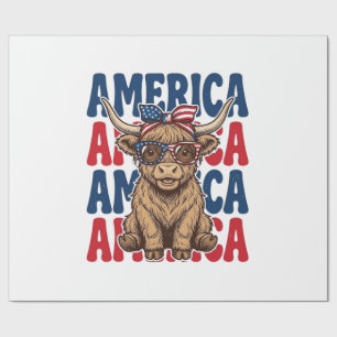 Papier Cadeau Vache des Highlands patriotique Amérique Vintage C