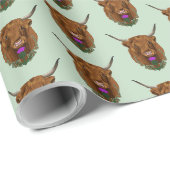 Papier Cadeau Vache Écossaise des Highlands Thistle Celtique Vio (Coin rond)