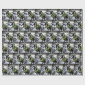 Papier Cadeau Vache Holstein portant une couronne de Noël brilla (Plat)