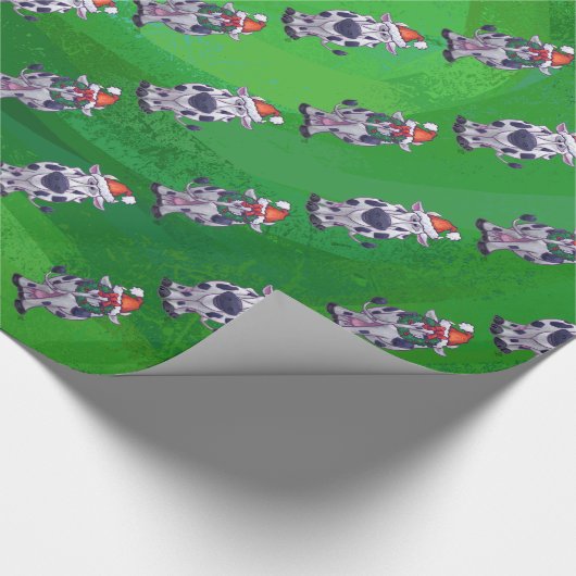 Papier Cadeau Vache Noël sur vert (Coin)