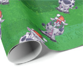 Papier Cadeau Vache Noël sur vert (Coin rond)
