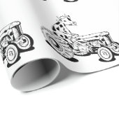 Papier Cadeau Vache noire et blanche conduisant un tracteur (Coin rond)