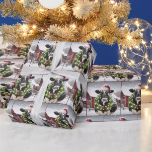 Papier Cadeau Vache portant une couronne de Noël