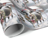 Papier Cadeau Vache portant une couronne de Noël (Coin rond)