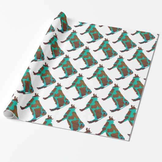 Papier Cadeau Vache Silhouette Brown et Turquoise (Déroulé)