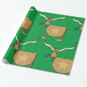 Papier Cadeau Vache Texas Longhorn avec étoile