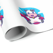 Papier Cadeau Vache volant ciel cap drôle (Coin rond)