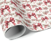 Papier Cadeau Vaches blanches rouges et feuillage festif (Coin rond)