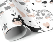 Papier Cadeau Vaches caricaturales mignonnes (Coin rond)