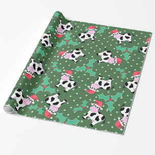 Papier Cadeau Vaches et houx à Noël