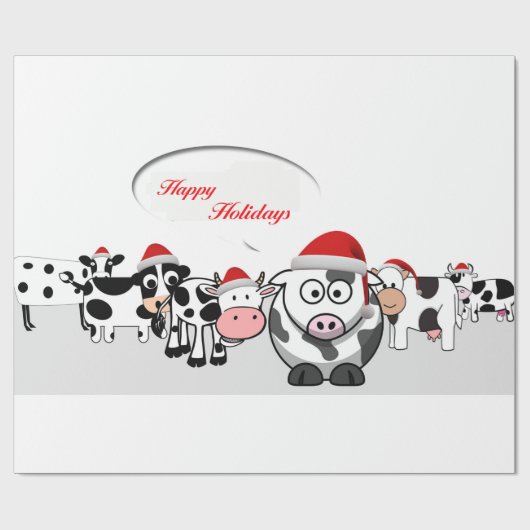 Papier Cadeau Vaches mignonnes à Noël bonnes fêtes (Plat)