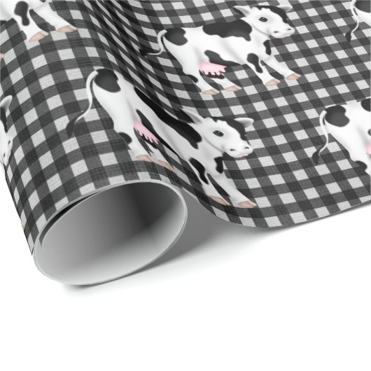 Papier Cadeau Vaches mignonnes sur En vichy (Coin rond)