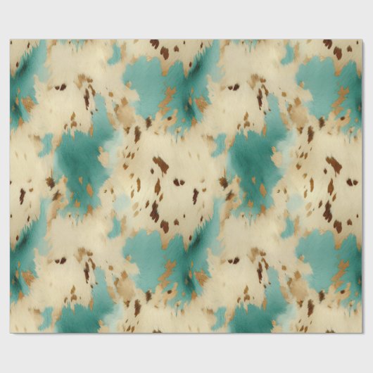 Papier Cadeau Vachure d'or blanc turquoise (Plat)