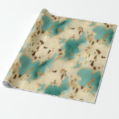 Papier Cadeau Vachure d'or blanc turquoise (Déroulé)