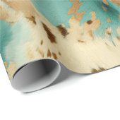 Papier Cadeau Vachure d'or blanc turquoise (Coin rond)