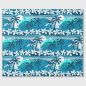 Papier Cadeau vague de surf tropicale avec palmiers (Plat)