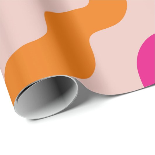 Papier Cadeau Vagues Abstraites rayées rétro rose rouge orange (Coin rond)