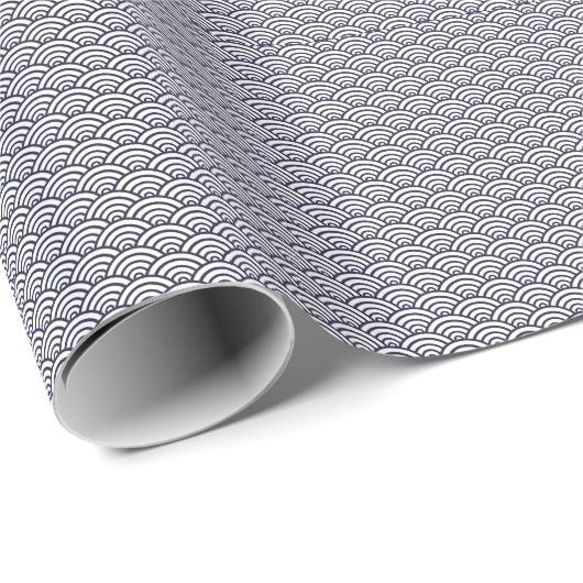Papier Cadeau Vagues bleues japonaises Seigaiha Mer (Coin rond)