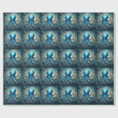Papier Cadeau Vagues célestes : L'Art Fractal Bleu Octopus (Plat)