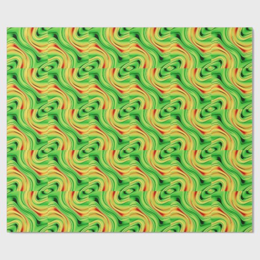 Papier Cadeau vagues chromées vertes et dorées (Plat)