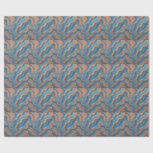 Papier Cadeau vagues de corail et d'indigo (Plat)