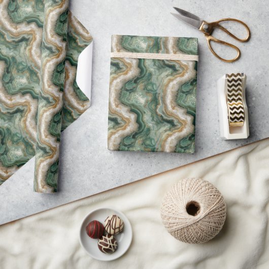 Papier Cadeau Vagues de marbre vert serein (Artisanat)